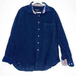 Bullock & Jones Corduroy Button Down Shirt 100% Cotton Navy Blue